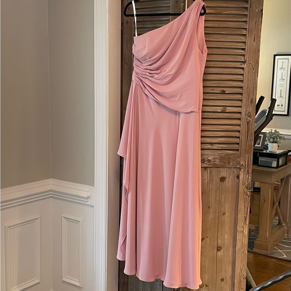 David's Bridal Blush One-Shoulder Dress